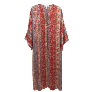 Oscar de la Renta Pink Label Red Paisley Floral Kaftan Robe Kimono Sleeve L NWOT